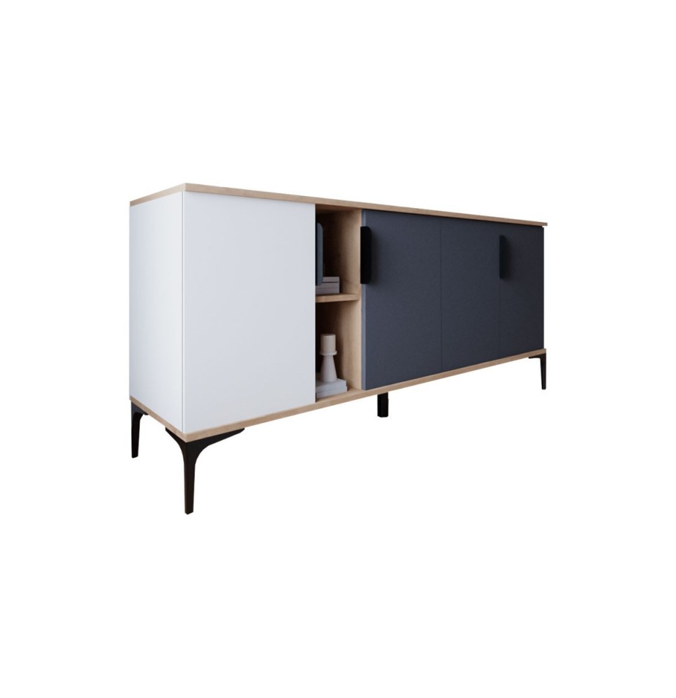 Buffet en Melamina Gris Oscuro y Blanco, 180x40x78 cm, Diseño Moderno y Duradero